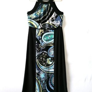 Chico’s Womens Black Sleeveless Paisley Hope Halter Maxi Dress Size M